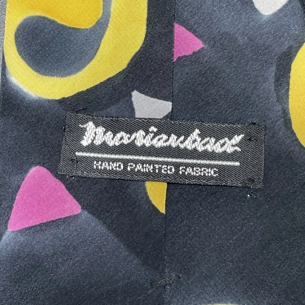 Vtg Marienbad Abstract Swirl Necktie Black Yellow Pink Designer 3.75” Artwear